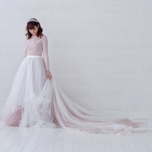 Raina - ombre bridal skirt / tulle wedding skirt / tulle bridal skirt / dusty pink bridal skirt / ombre dyed tulle skirt with a long train
