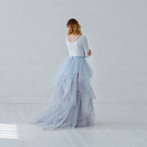Aella - long sleeved wedding dress / dusty blue and grey wedding dress / blue bridal gown / unique wedding dress / ruffled wedding dress