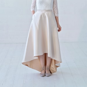 Una - high low wedding skirt / gold bridal skirt / champagne bridal separates / mikado wedding skirt / slim fit bridal skirt with pockets