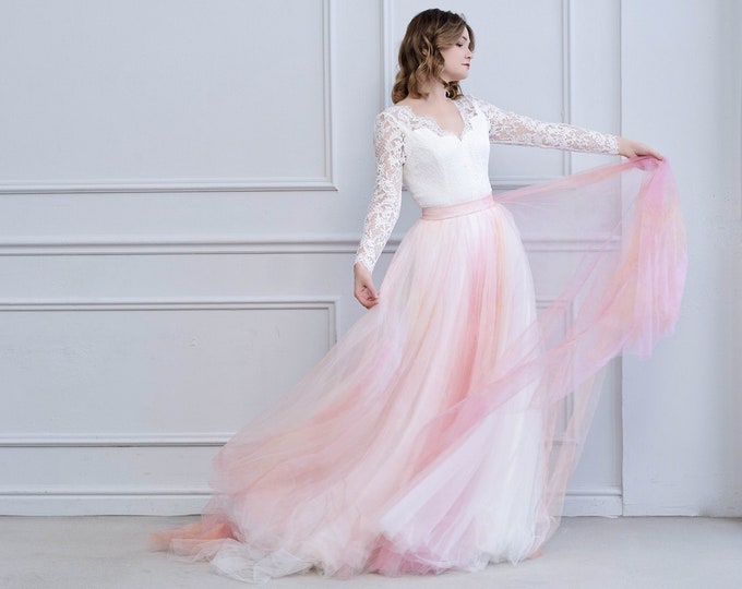 Featured listing image: Monica & Aquarelle - two piece bridal separates set / bridal bodysuit and a watercolor wedding tulle skirt set / unique ooak wedding dress