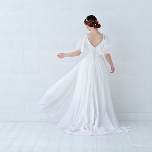 Tulia- cape sleeves chiffon wedding dress with ombre dip dyed bottom and pockets