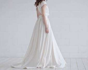 Aiko - elegant wedding dress / crop top wedding dress / sequined bridal gown / classy two piece wedding gown / wedding dress with pockets