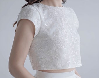 Aiko - sequined crop top with cap sleeves