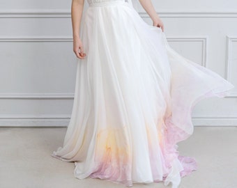 Persephone - chiffon wedding skirt with ombre dyed bits in sunset colors