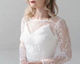 May - lace topper / bridal lace topper / lace jacket / bridal lace jacket / bridal separates / long sleeve bridal cover up