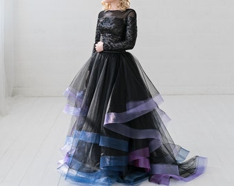 Borealis - robe en tulle avec tresses de crin / tulle noir ou ivoire et robe de mariée à paillettes / séparations de mariée alternatives / mariage gothique