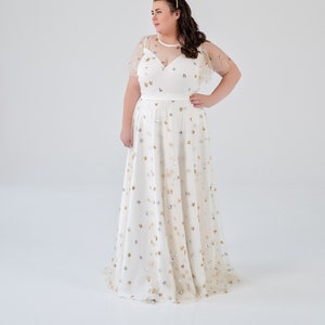 Tamsin - dress with sequin stars / alternative wedding dress / stars wedding dress / prom dress / performance dress / flutter sleeves