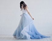 Nora - ombre wedding dress / lace and tulle wedding dress / custom ombre dyed bridal gown / dusty blue bridal gown / open back wedding gown