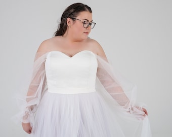 Gaia - bridal corset top with additional removable pieces / off the shoulders bridal top / sweetheart satin corset top / tulle corset