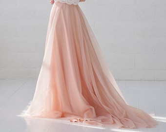 Morgana - rose gold peony bridal skirt / slim tulle wedding skirt / A line tulle skirt /  pink and peach skirt / minimalist elopement skirt