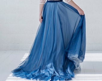 Maris - convertible bridal overskirt / two colors in one bridal overskirt / detachable bridal overskirt / light blue and dark blue skirt