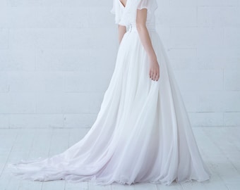 Tulia - ombre dip dyed flowing chiffon wedding skirt with pockets and a long train