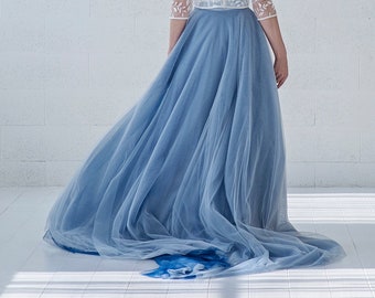 Maris - convertible bridal overskirt / two colors in one bridal overskirt / detachable bridal overskirt / light blue and dark blue skirt