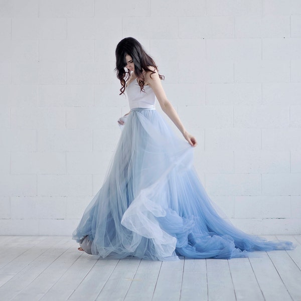 Nora - ombre wedding dress / lace and tulle wedding dress / custom ombre dyed bridal gown / dusty blue bridal gown / open back wedding gown