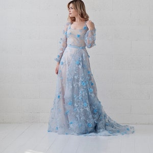 Azura floral wedding dress / unique bridal gown / 3D floral wedding dress / bustle wedding dress / poet sleeves gown / bridal separates image 7