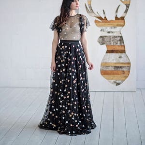 Tamsin black dress with sequin stars / alternative wedding dress / stars wedding dress / prom dress / performance dress / flutter sleeves image 1