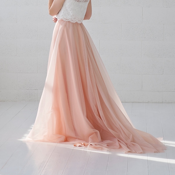 Morgana - rose gold peony bridal skirt / slim tulle wedding skirt / A line tulle skirt /  pink and peach skirt / minimalist elopement skirt