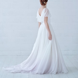 Tulia - ombre dip dyed flowing chiffon wedding skirt with pockets and a long train
