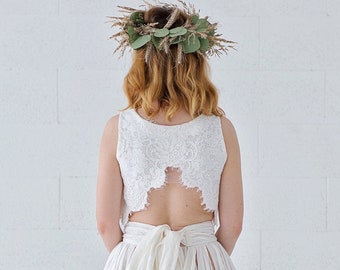 Brianna - bohemian cross back lace bridal crop top