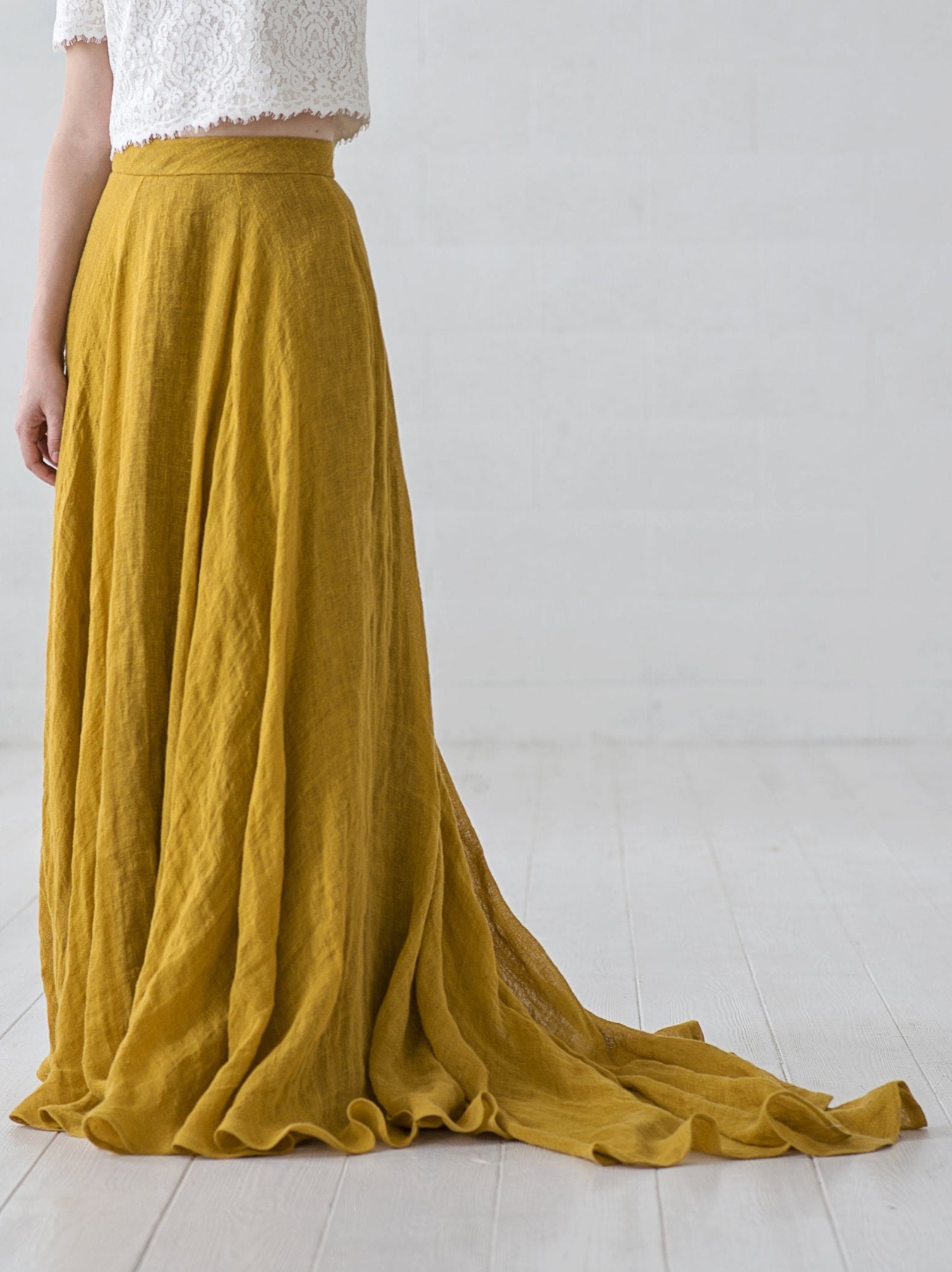 Penelope boho mustard bridal skirt / linen wedding skirt / | Etsy