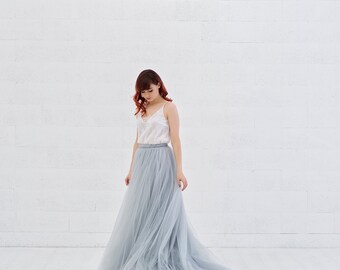 Buy Cora Grey Blue Tulle Wedding Skirt Custom Hand Dyed Tulle