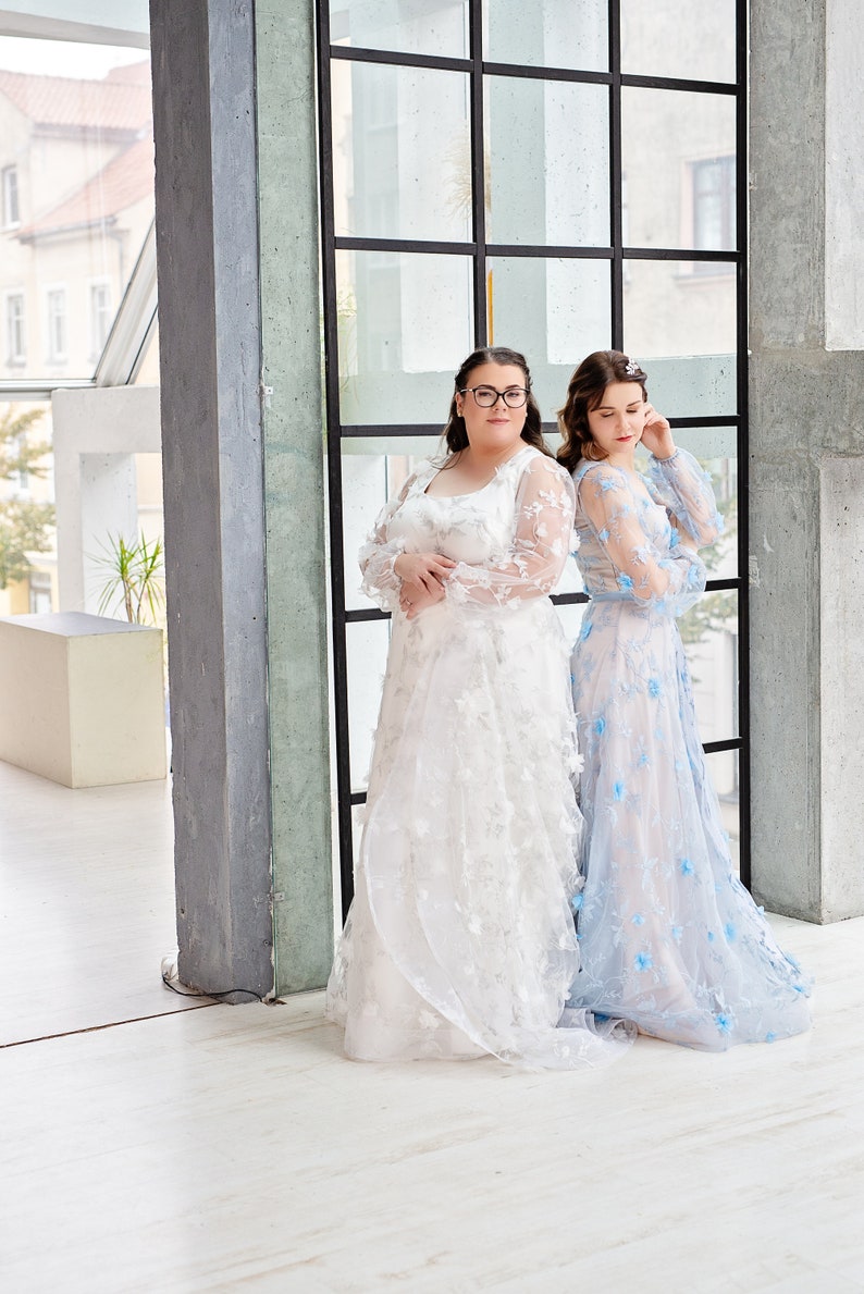 Azura floral wedding dress / unique bridal gown / 3D floral wedding dress / bustle wedding dress / poet sleeves gown / bridal separates image 10