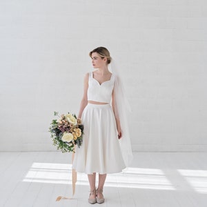 Josephine short wedding dress / simple bridal gown / courthouse wedding dress / sweetheart wedding dress / wedding crop top and skirt image 2