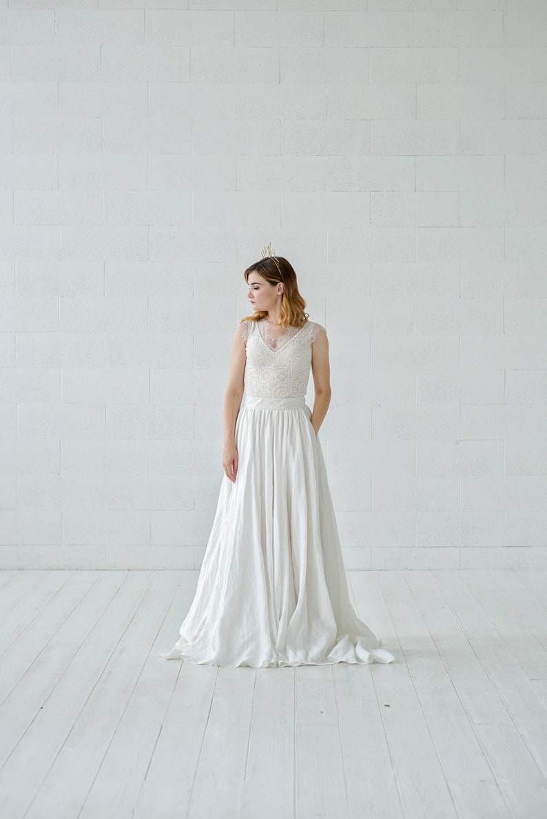 Rhea linen wedding skirt / barn wedding style skirt / natural bridal skirt / bohemian wedding skirt / boho bridal skirt with pockets image 3