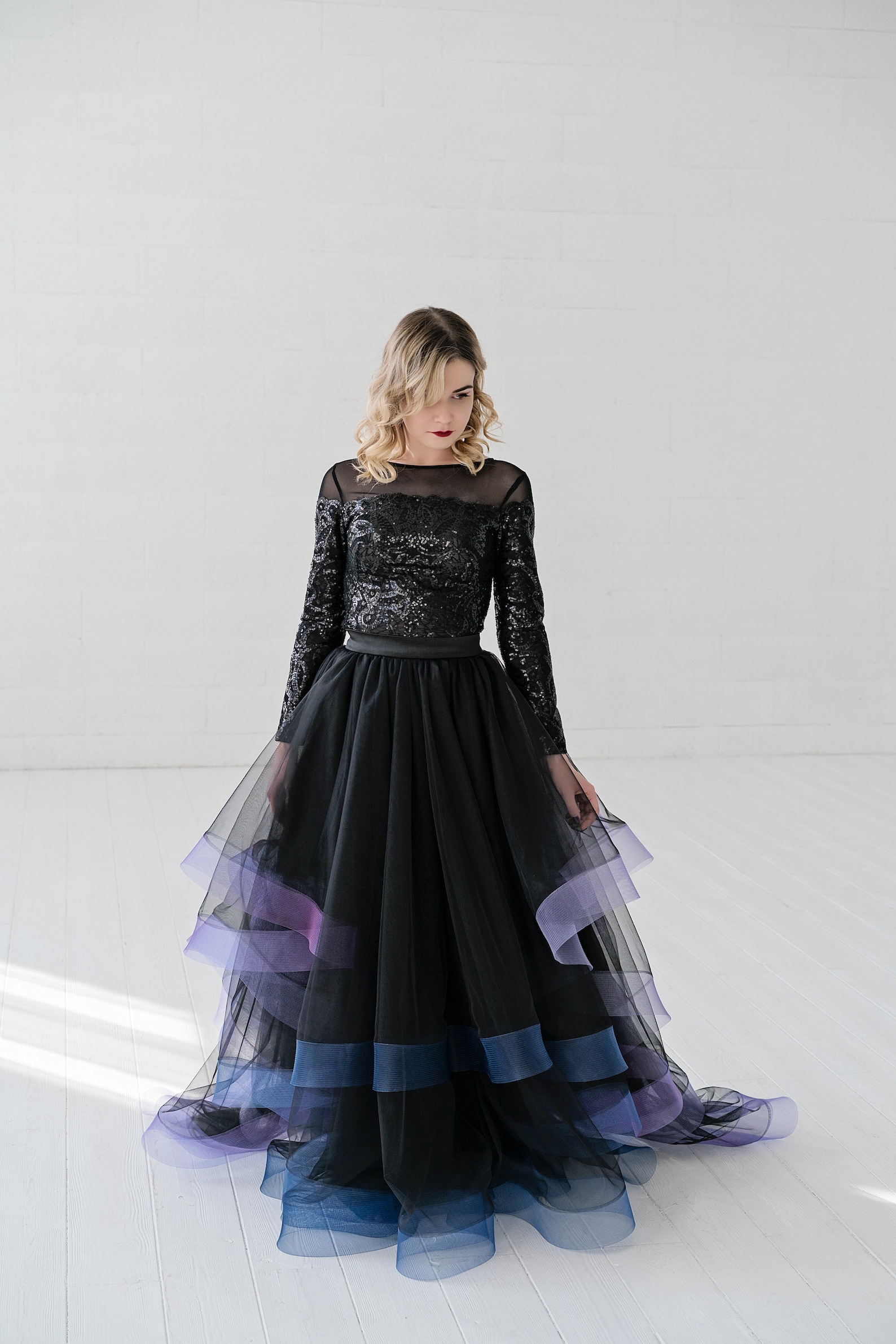 Borealis Tulle Gown With Horsehair Braids / Black or Ivory Etsy