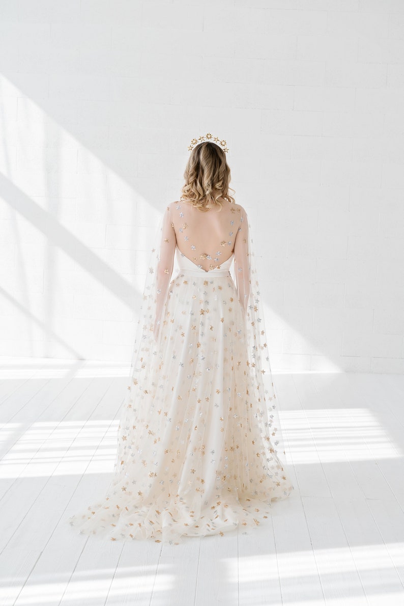 Estelle - celestial wedding skirt / bridal skirt with silver and gold sequin stars / unique wedding skirt in cream star tulle image 10