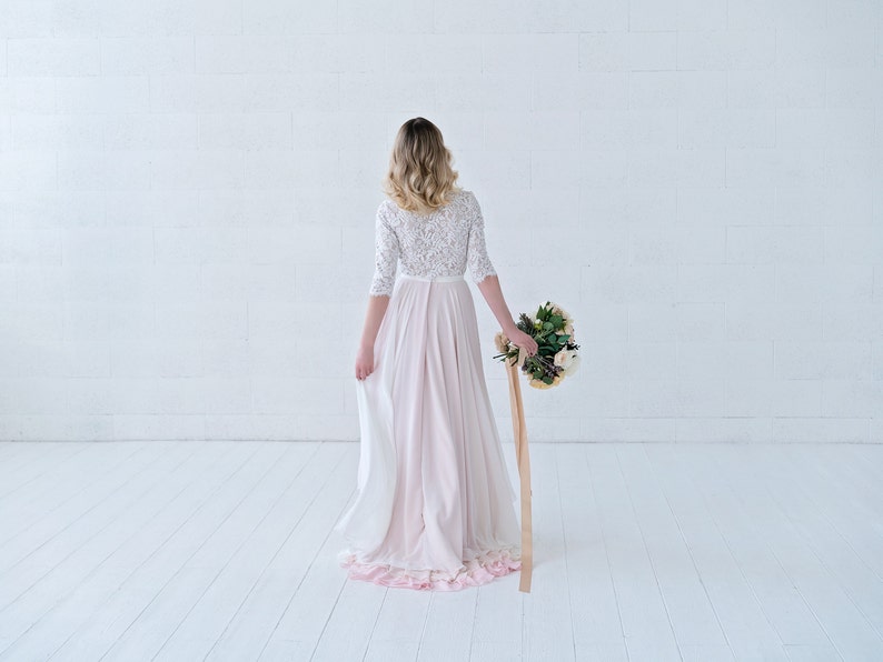 Xylona bohemian wedding dress / chiffon wedding dress / bridal separates / high low wedding dress / flowing bridal gown in wrap design image 5