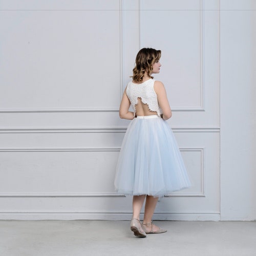 Soraya shortie - jupe en tulle courte bicolore volumineuse / jupe tutu / jupe en tulle pour femmes / jupe en tulle bleu / jupe de fête de couleur personnalisée