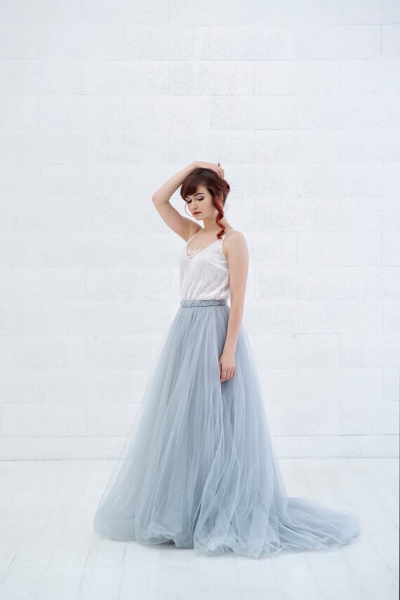 Cora Grey Blue Tulle Wedding Skirt Custom Hand Dyed Tulle Etsy