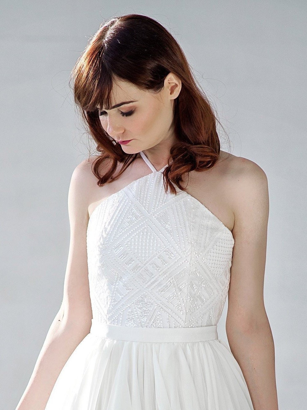 Skye Unique Bridal Corset With Geometric Sequin Lace And Inverted
