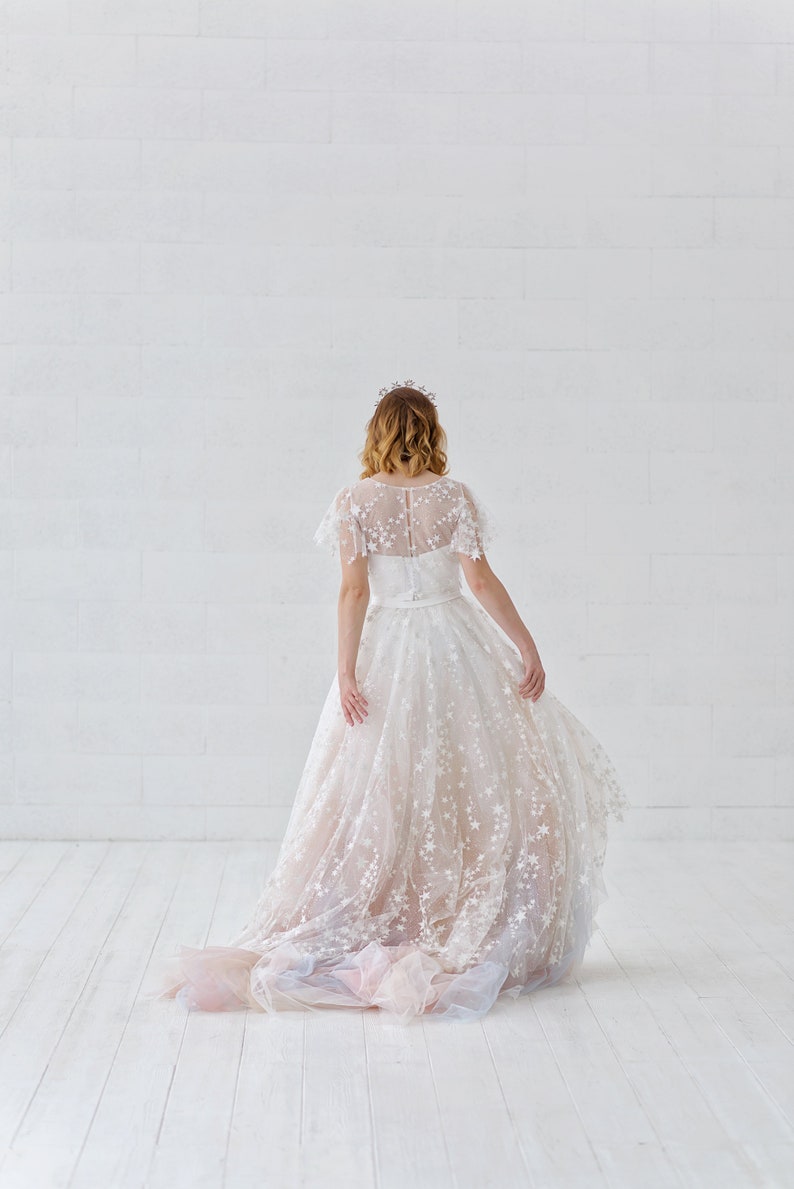 bridal overskirt with stars celestial overskirt detachable bridal train detachable overskirt celestial bridal accessory Celeste