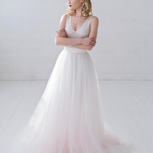 Helene very romantic bridal tulle skirt with a subtle dip dyed ombre bottom / touch of color wedding skirt / softest tulle wedding skirt image 4