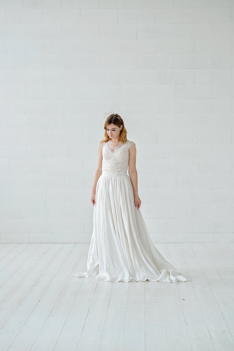 Rhea linen wedding skirt / barn wedding style skirt / natural bridal skirt / bohemian wedding skirt / boho bridal skirt with pockets image 1