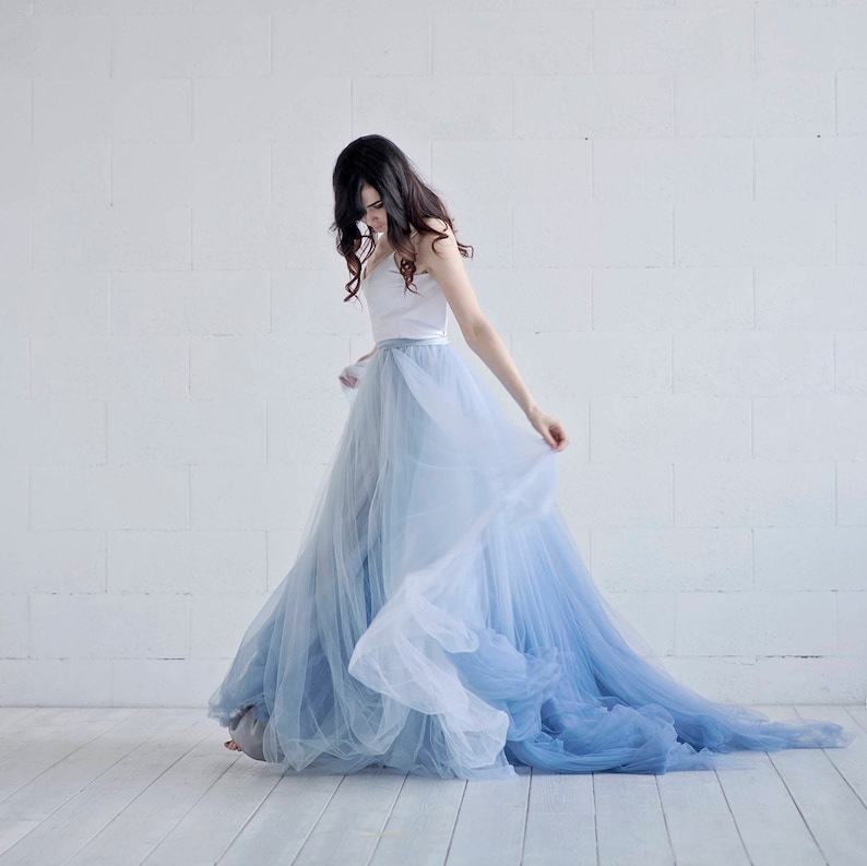 Nora ombre bridal skirt / tulle wedding skirt / tulle bridal skirt / dusty blue bridal skirt / custom ombre dyed tulle floor length skirt image 2