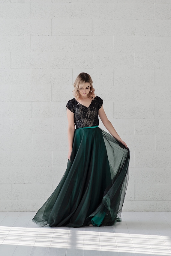 black and green wedding dress