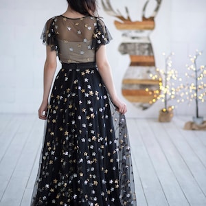 Tamsin black dress with sequin stars / alternative wedding dress / stars wedding dress / prom dress / performance dress / flutter sleeves image 5