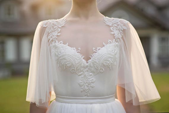 flutter sleeve lace wedding dress