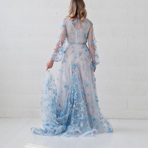 Azura floral wedding dress / unique bridal gown / 3D floral wedding dress / bustle wedding dress / poet sleeves gown / bridal separates image 4