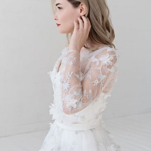 June long sleeves bridal cover up with 3D flowers image 4