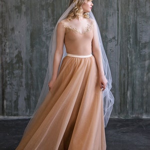 Millaray - Sparkly Gold Glitter Wedding Dress / off the Shoulder Illusion Bridal Gown / Nude