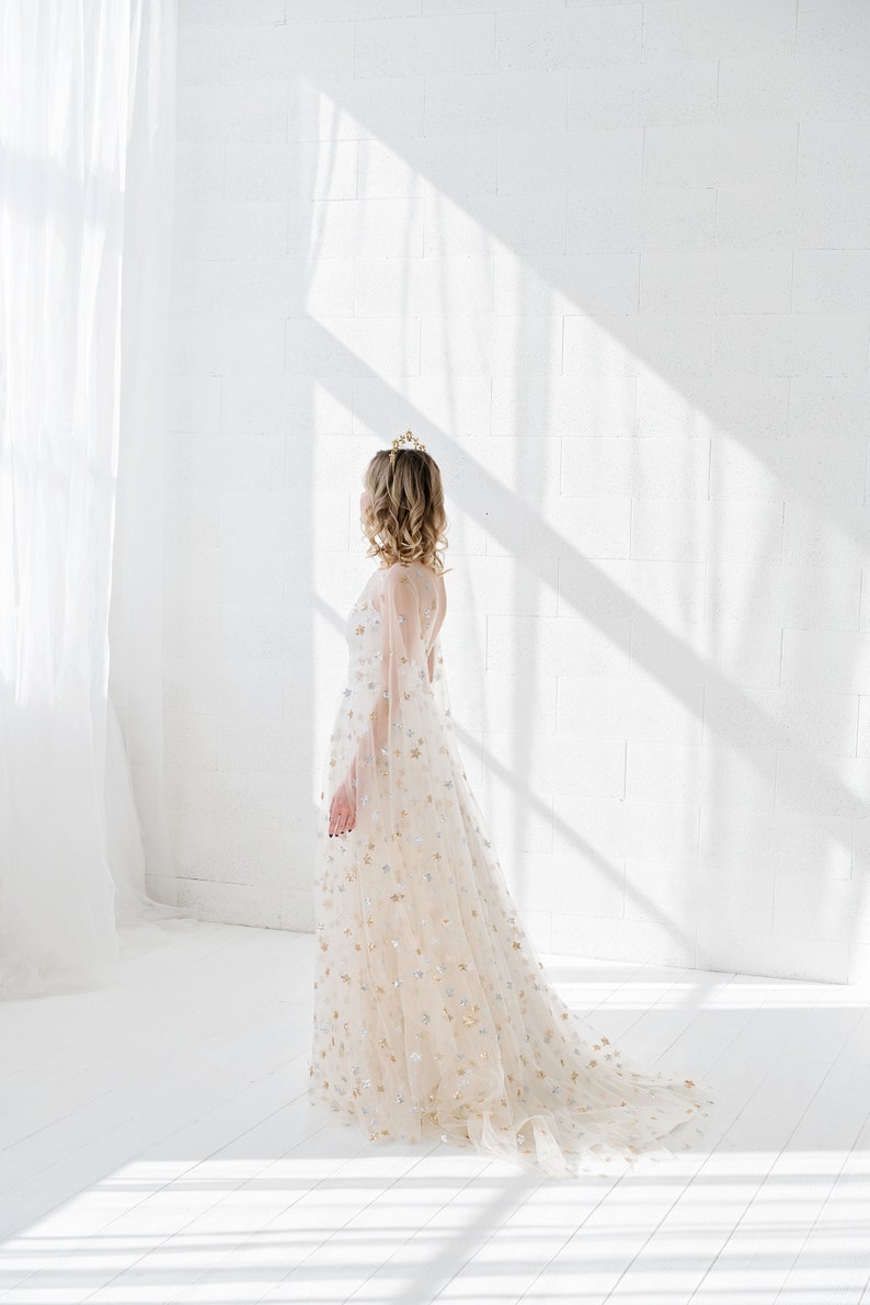Estelle - celestial wedding skirt / bridal skirt with silver and gold sequin stars / unique wedding skirt in cream star tulle image 5