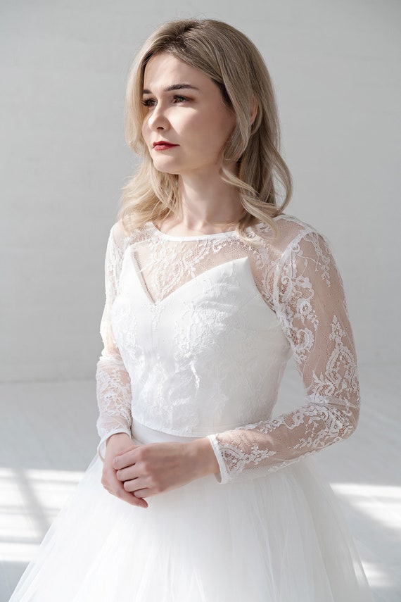 May Lace Topper Bridal Lace Topper Lace Jacket Bridal Lace Jacket Bridal Separates Long Sleeve Bridal Cover Up Etsy