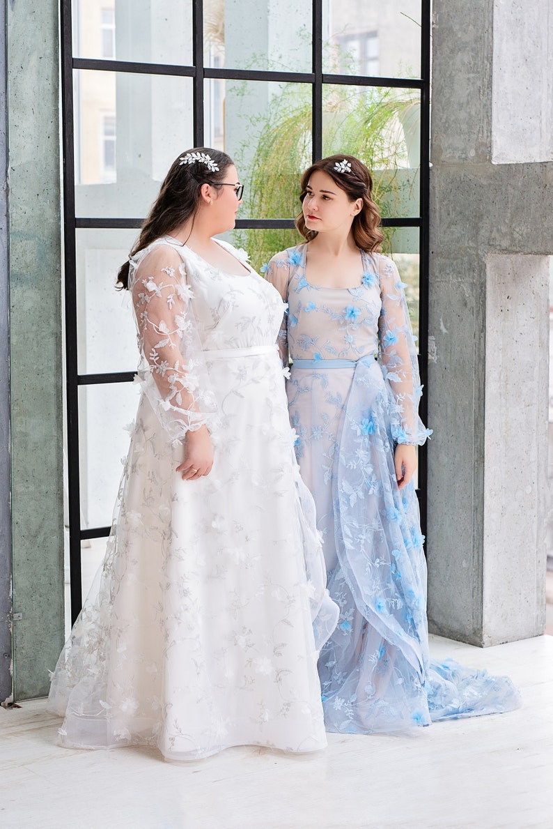 Azura floral wedding dress / unique bridal gown / 3D floral wedding dress / bustle wedding dress / poet sleeves gown / bridal separates image 9
