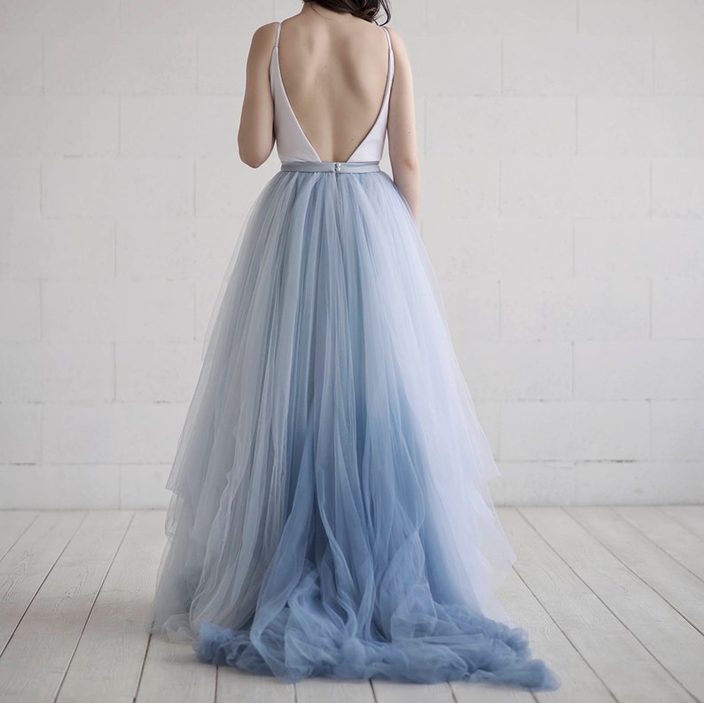 Nora ombre bridal skirt / tulle wedding skirt / tulle bridal skirt / dusty blue bridal skirt / custom ombre dyed tulle floor length skirt image 4