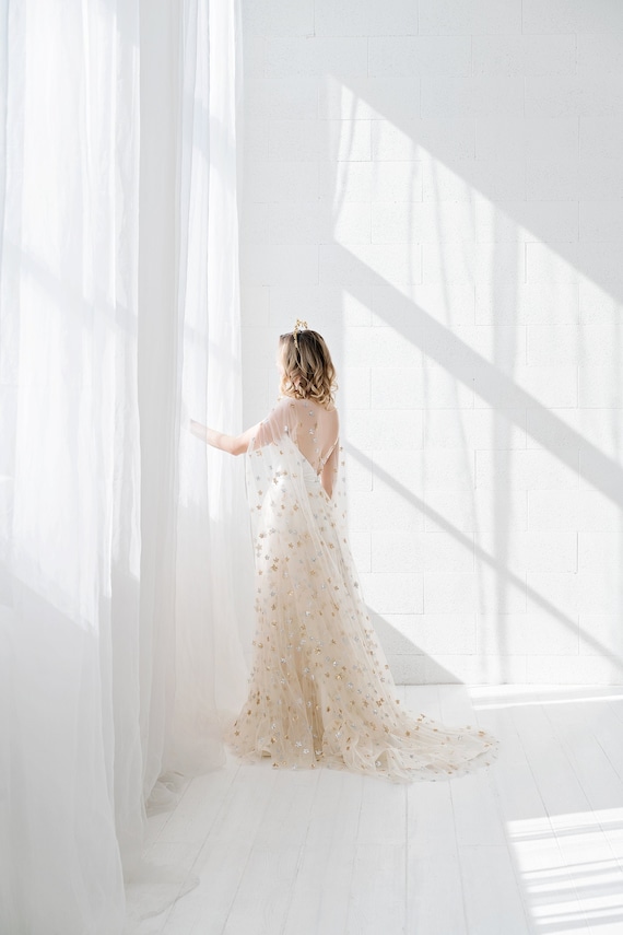 Estelle - celestial wedding skirt / bridal skirt with silver and gold sequin stars / unique wedding skirt in cream star tulle