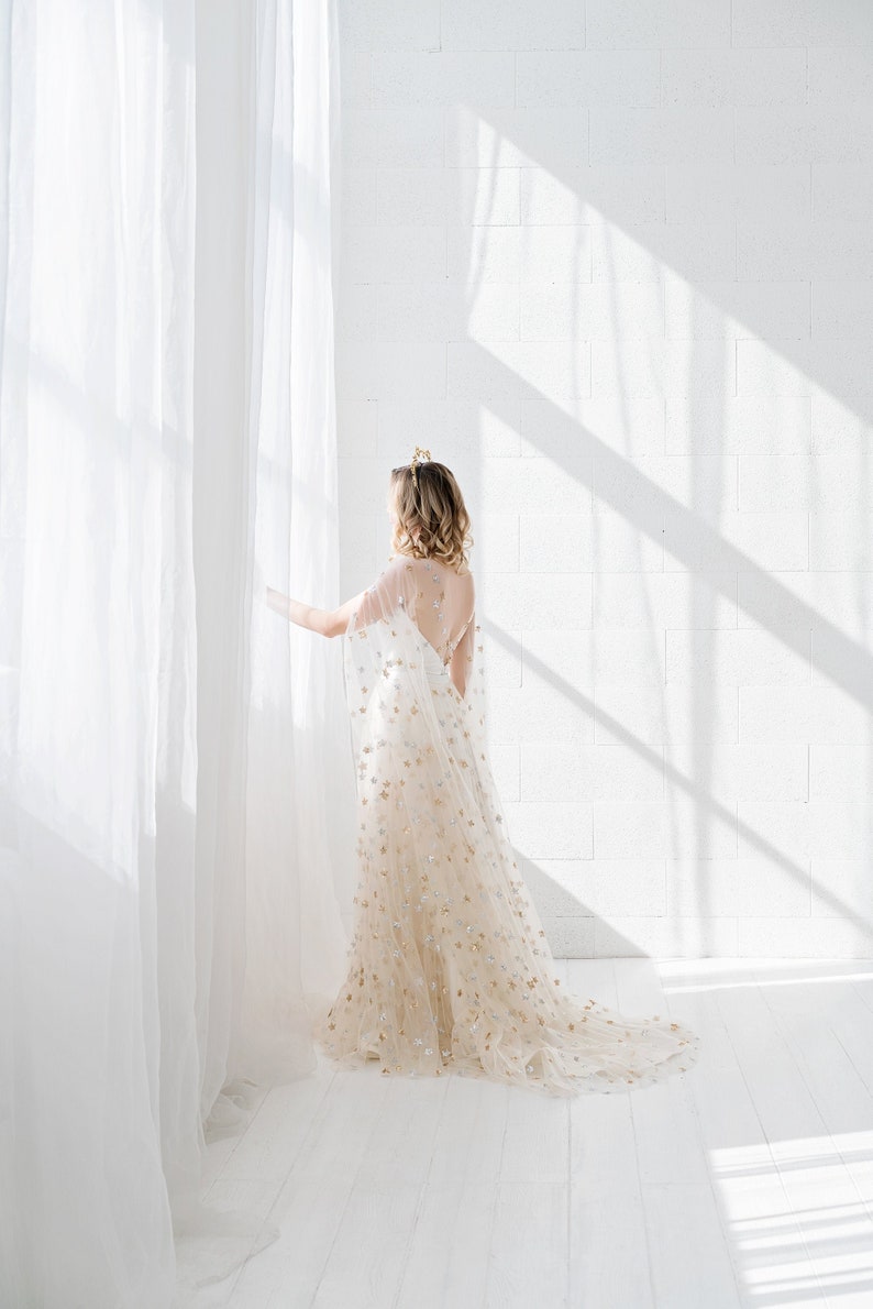 Estelle - celestial wedding skirt / bridal skirt with silver and gold sequin stars / unique wedding skirt in cream star tulle image 1